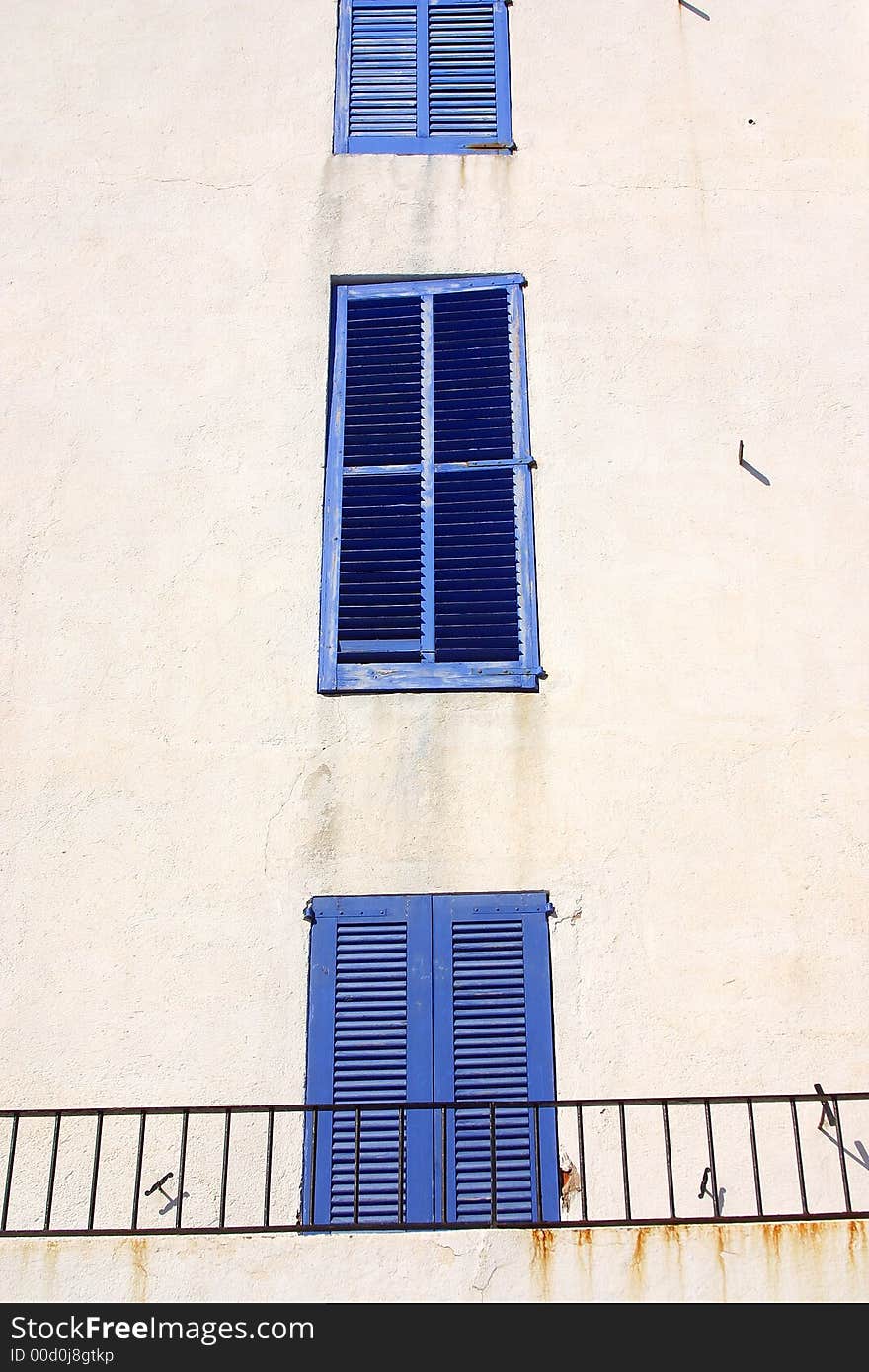 Typical blue windows of the town of Cadaques, Catalonia, Spain, Europe