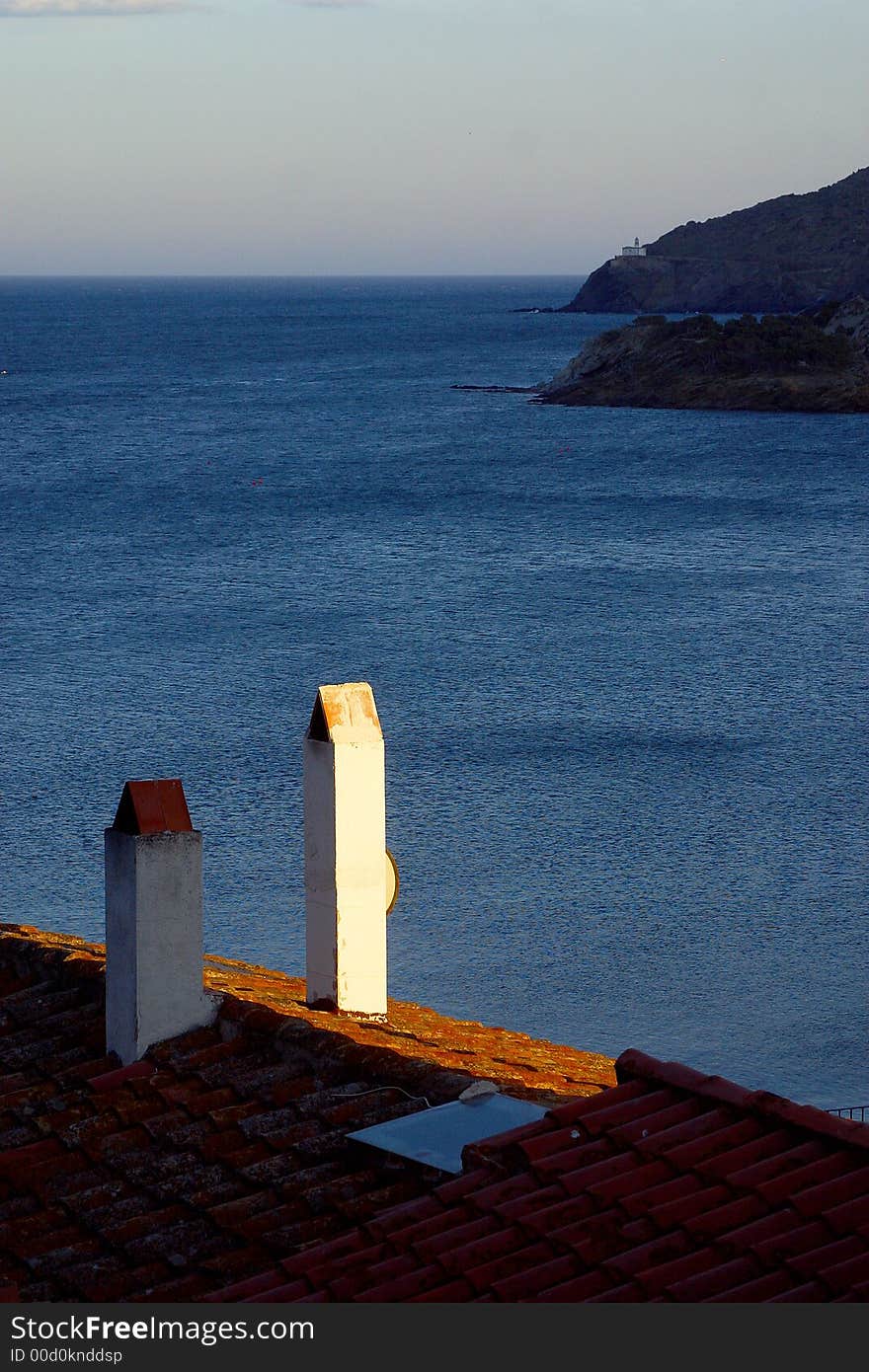 House with view of the town of Cadaques, Catalonia, Spain, Europe. House with view of the town of Cadaques, Catalonia, Spain, Europe