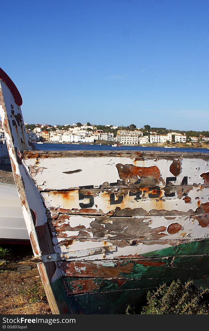 Old fisherboat on land at Cadaques. Old fisherboat on land at Cadaques