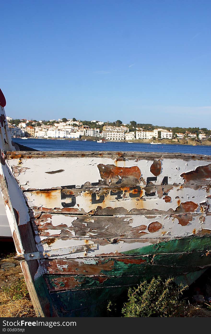 Old fisherboat on land at Cadaques. Old fisherboat on land at Cadaques