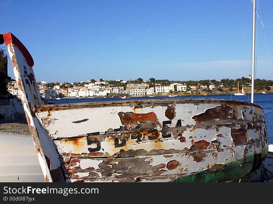 Old fisherboat on land at Cadaques. Old fisherboat on land at Cadaques