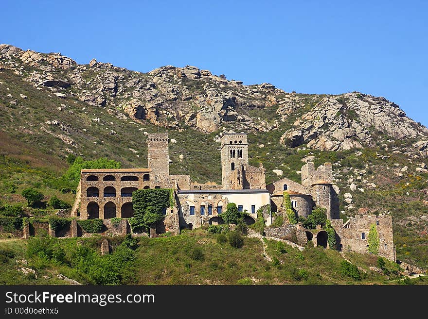 View of Sant Pere de Rodes  Cap de Creus, Catalonia, Spain, Europe. View of Sant Pere de Rodes  Cap de Creus, Catalonia, Spain, Europe