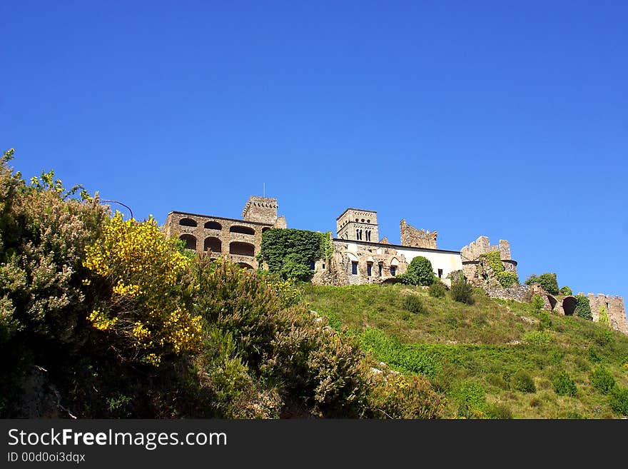 Partial view of the romanic monastir of Sant Pere de Rodes  Cap de Creus, Catalonia, Spain, Europe