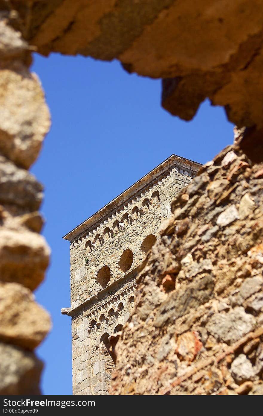 Tower of the monastir of San Pere de Rodes, Cadaques, Catalonia, Spain, Europe