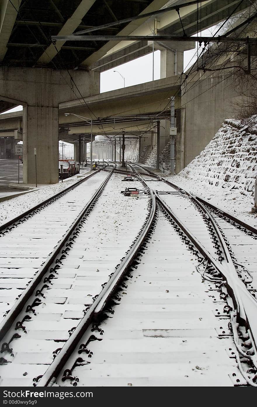 Rail Road Tracks In Snow