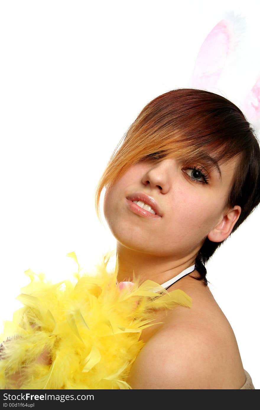 The young bunny girl with the pink rabbit ears and yellow feathers 10. The young bunny girl with the pink rabbit ears and yellow feathers 10