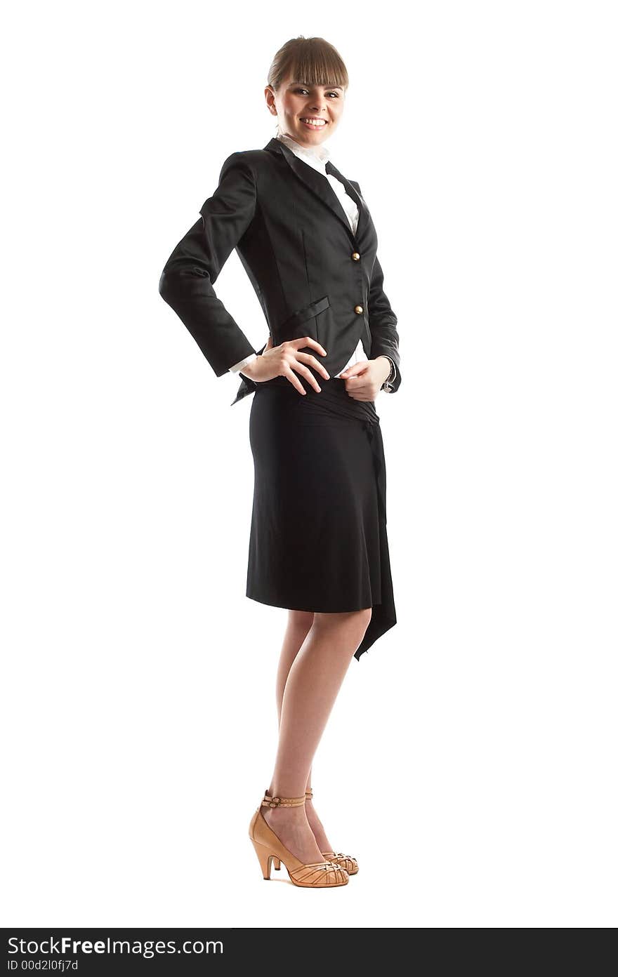 Young attractive business woman in formal pose over white background. Young attractive business woman in formal pose over white background