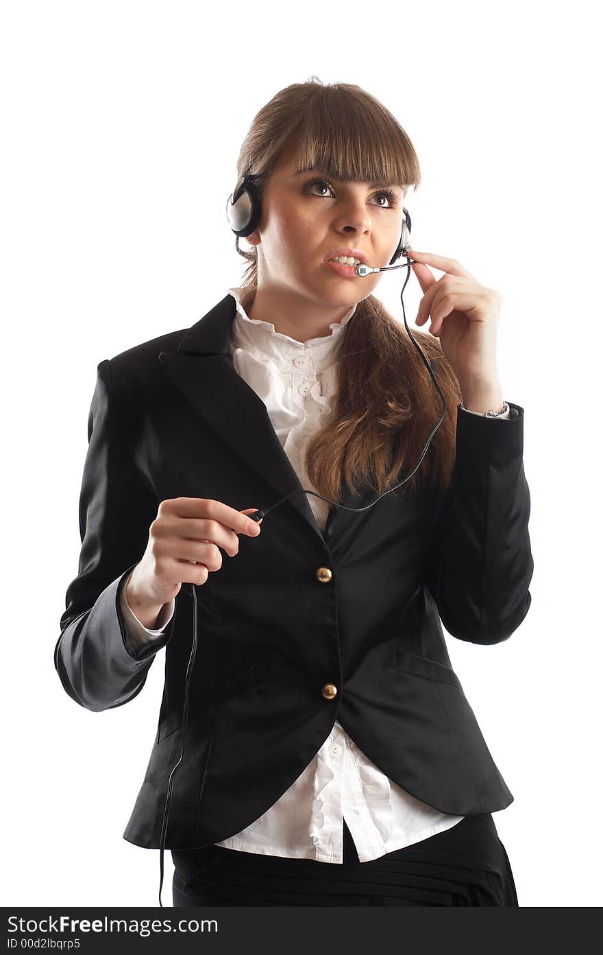 Beautiful Customer Representative with headset during a telephone conversation