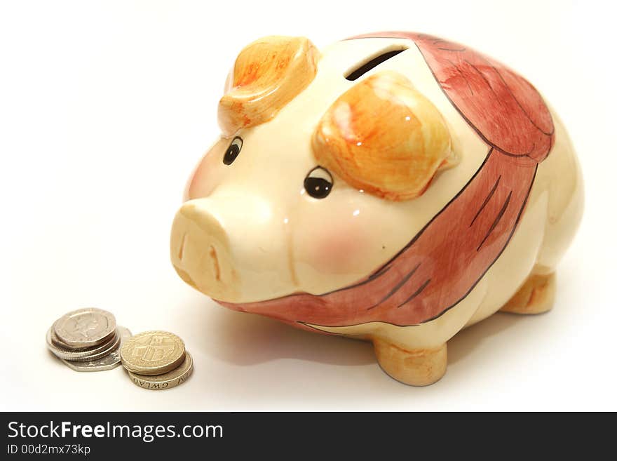 Piggy Bank Next to Coins