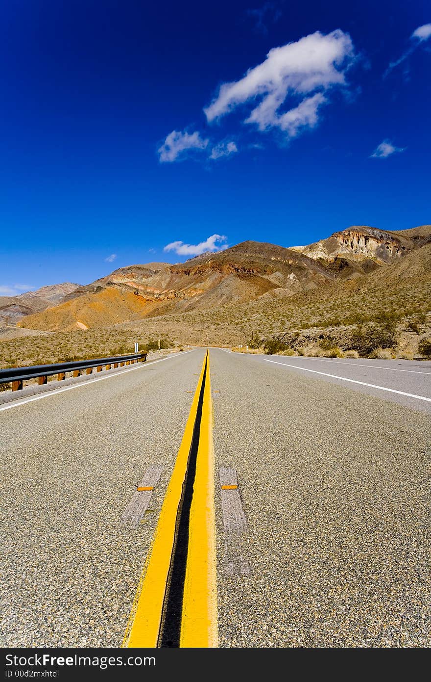 Shot of a desolate roadway in the desert of Death Valley, California. Shot of a desolate roadway in the desert of Death Valley, California.