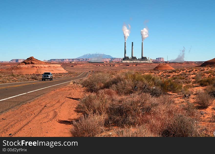 The landscape near Page, Arizona with power plant on the backgrond. The landscape near Page, Arizona with power plant on the backgrond