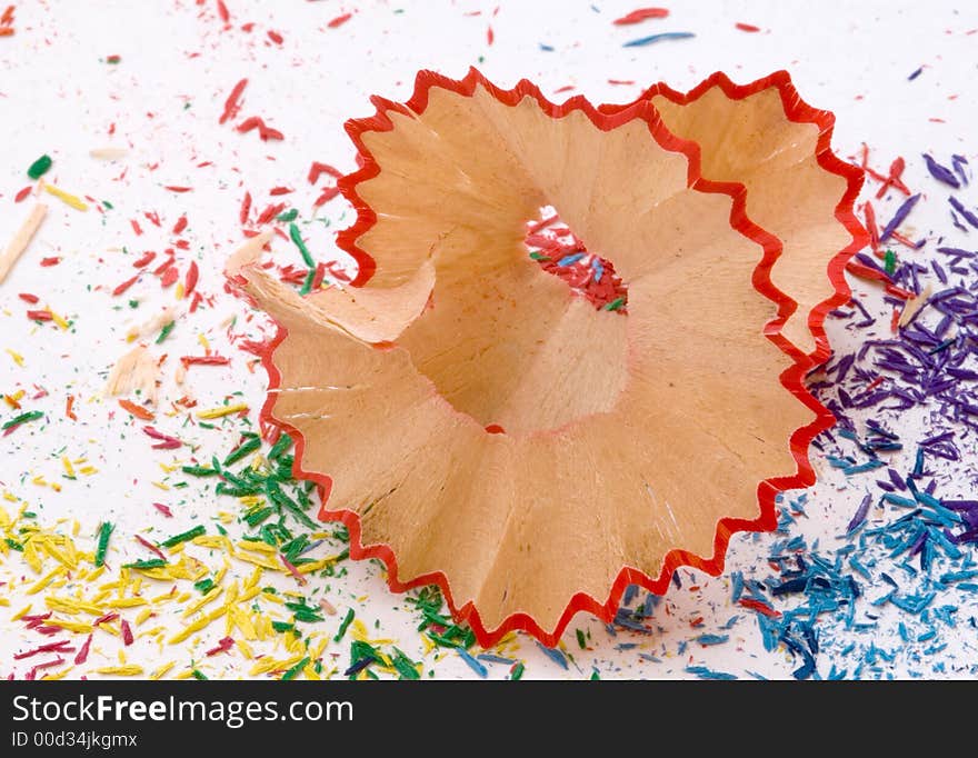 Image of a red pencil's shaving - macro. Image of a red pencil's shaving - macro