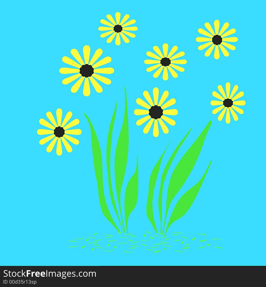 Spring  flower garden  yellow on  blue background. Spring  flower garden  yellow on  blue background