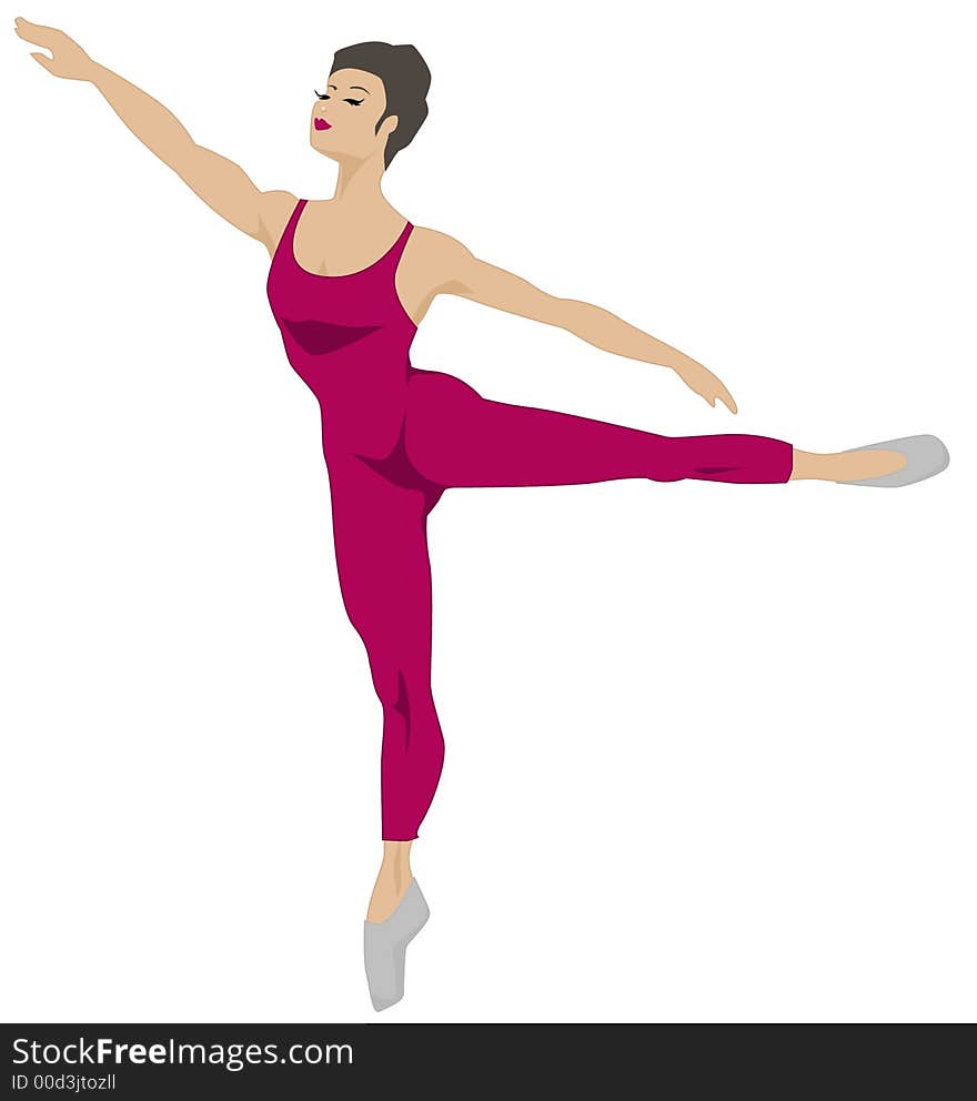 Girl demonstrating a I Arabesque - red dress. Girl demonstrating a I Arabesque - red dress