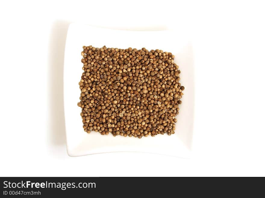 Black coriander in square white bowl isolated