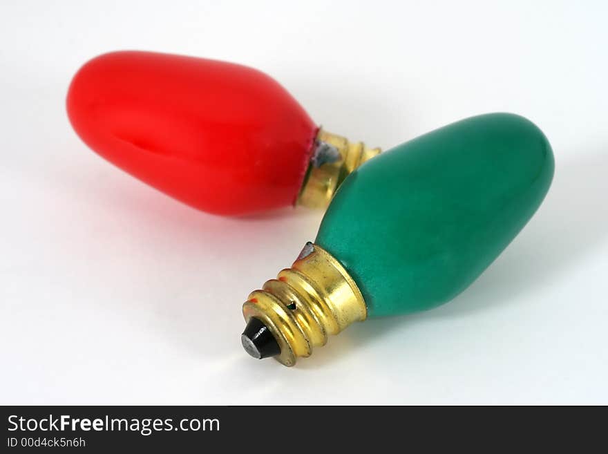 Red and green christmas light bulbs. Red and green christmas light bulbs