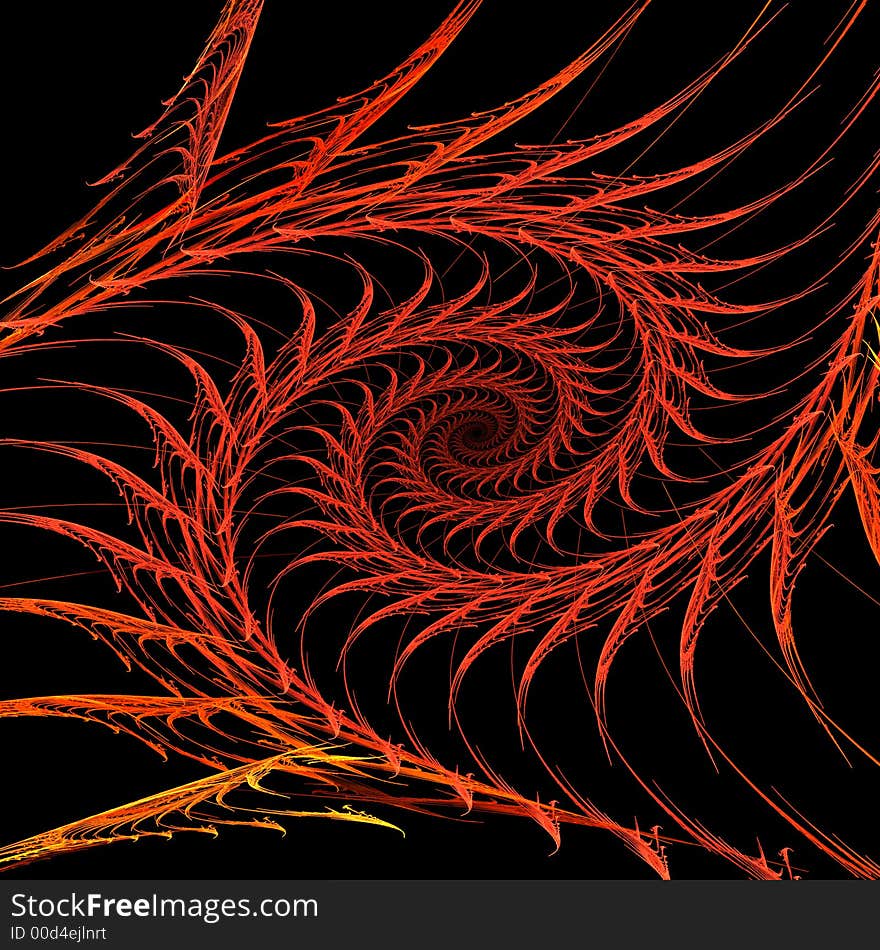 Abstract fractal design of bright red spiral or swirl motion.