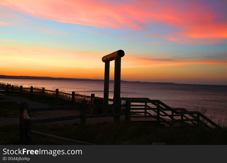 Colorful sky during sun set time along lake superior shore