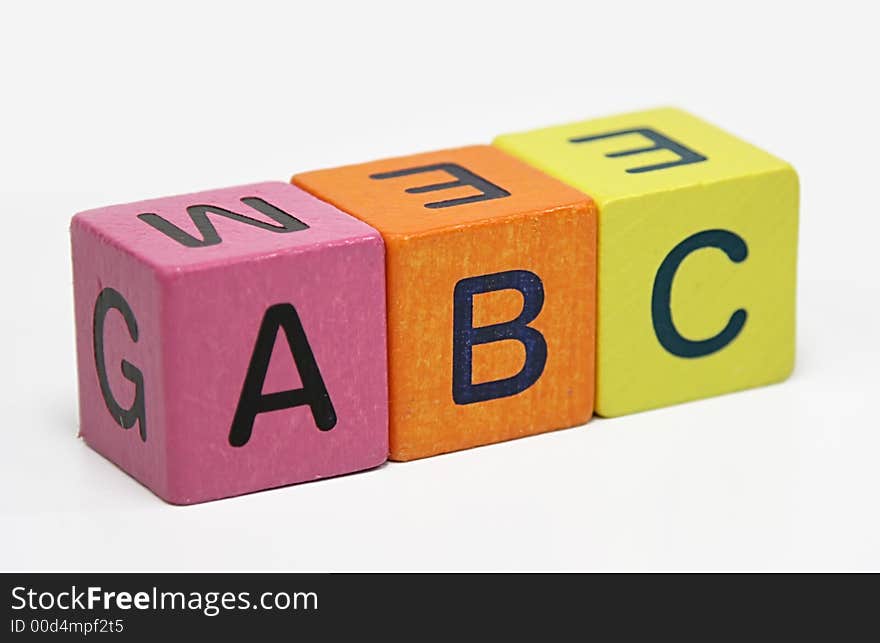 Abc wooden blocks with letters on white background