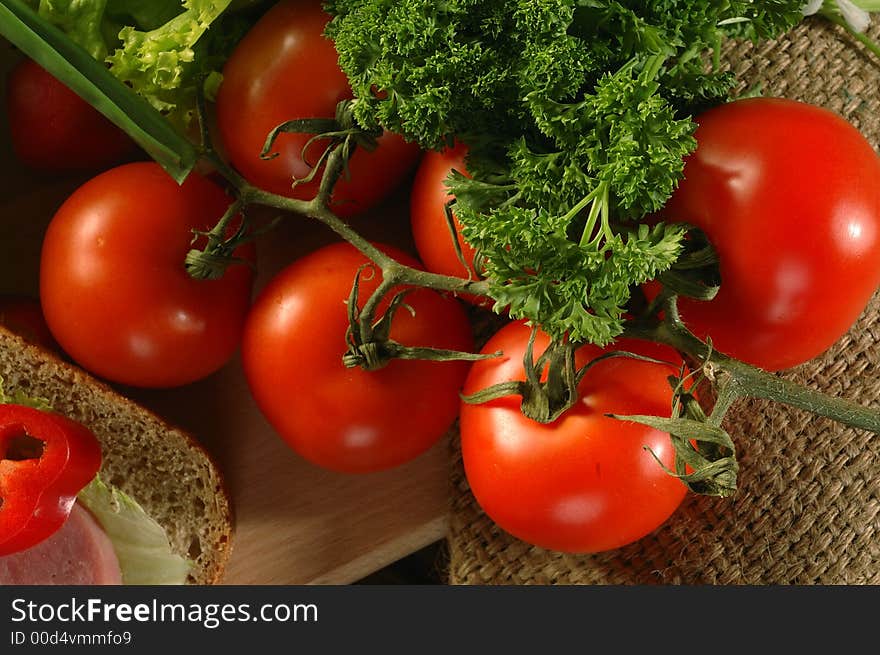 Still life tomato and vegetables. Still life tomato and vegetables