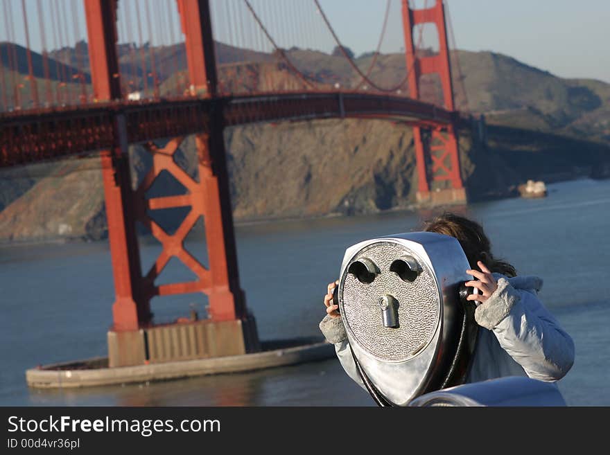 A girl near the Golden Gate bridge, San Francisco