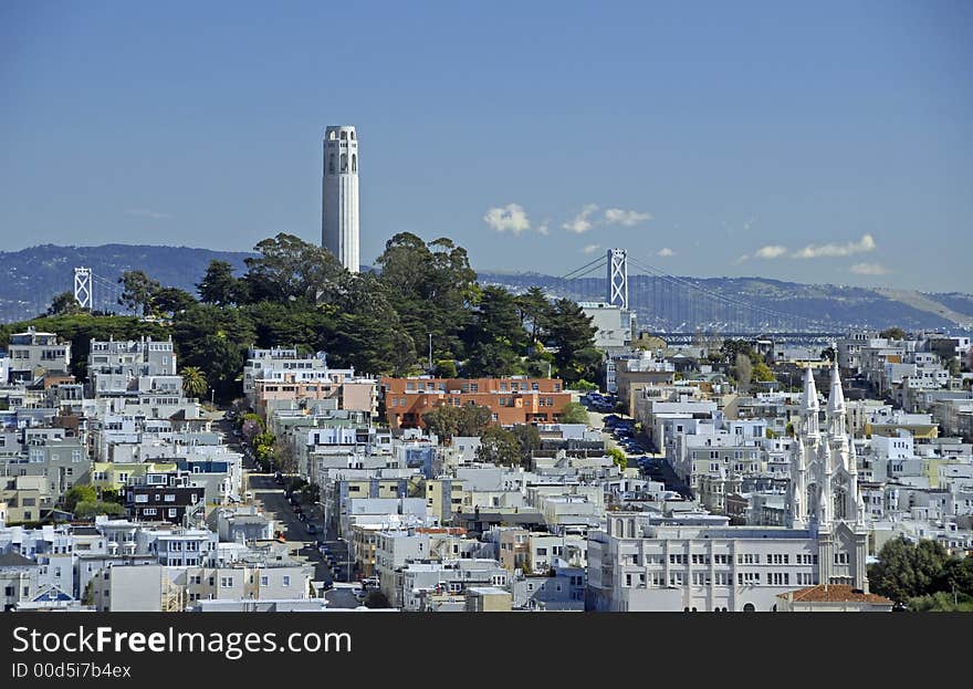 Coit Tower And The Bay Bridge