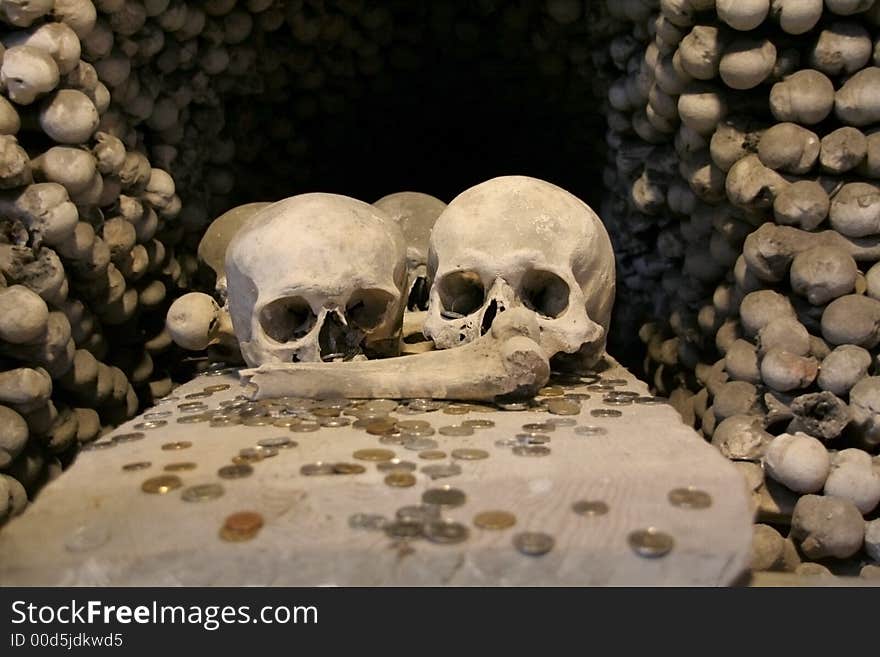 Skulls in a memorial