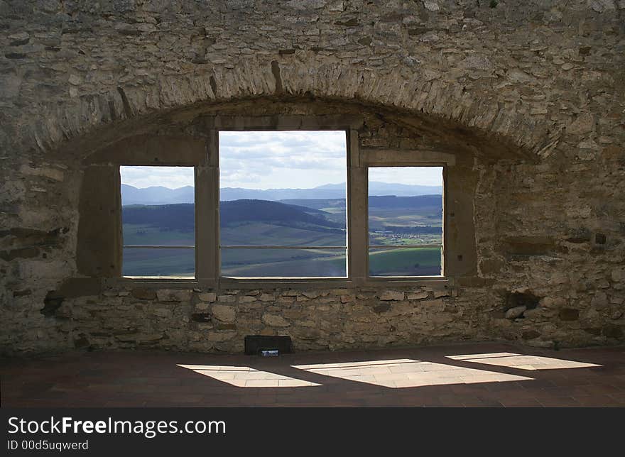 Window on Spis castle with shadow