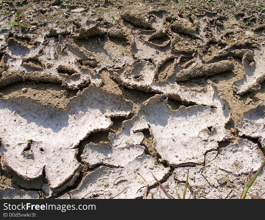 Dry mud, dirt - texture, gray and brown color, crust of desert after rain, drought