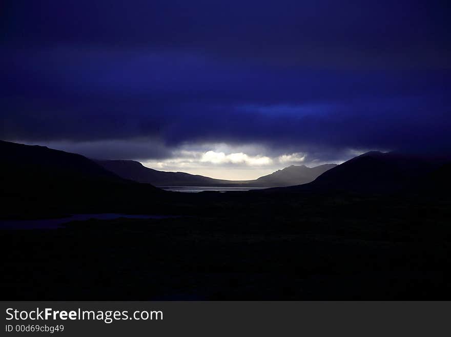 A gap in the clouds over Snaefellsnes Peninsula Iceland