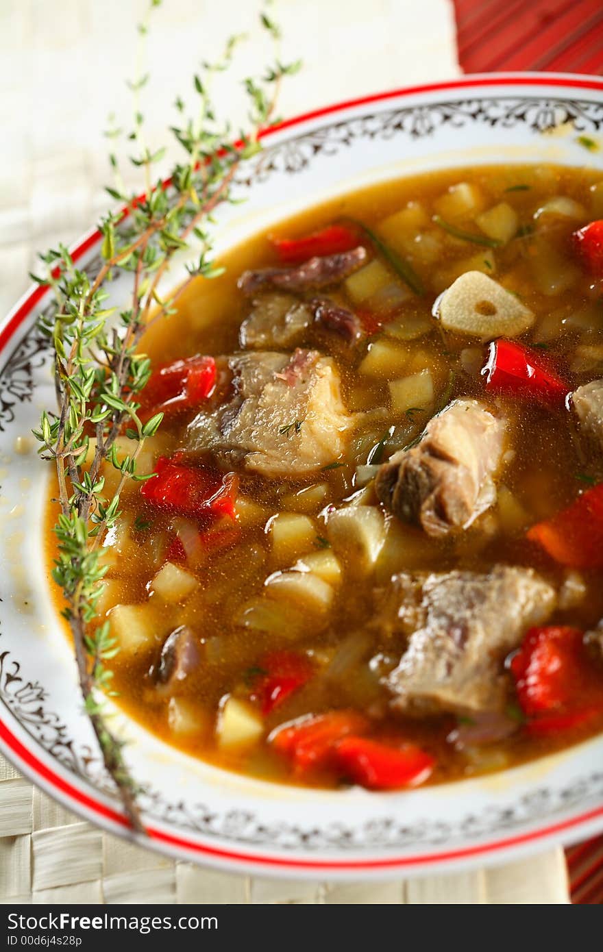 Bouillon made from beef with fresh vegetables