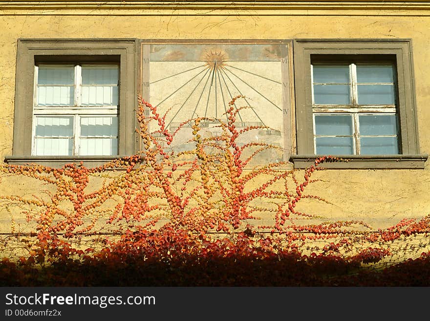 Sundial on the wall of Klementinum in Prague