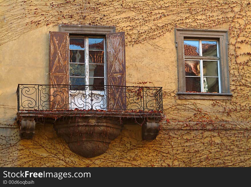 Romantic old balkony in Klementinum in Prague. Romantic old balkony in Klementinum in Prague