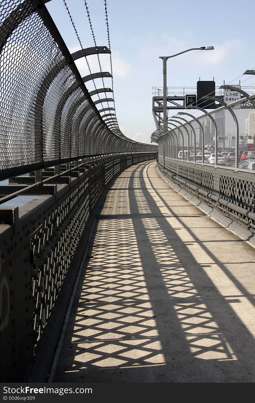 Empty Sydney Harbor Bridge Walkway, Fence, Early Morning Light, Australia