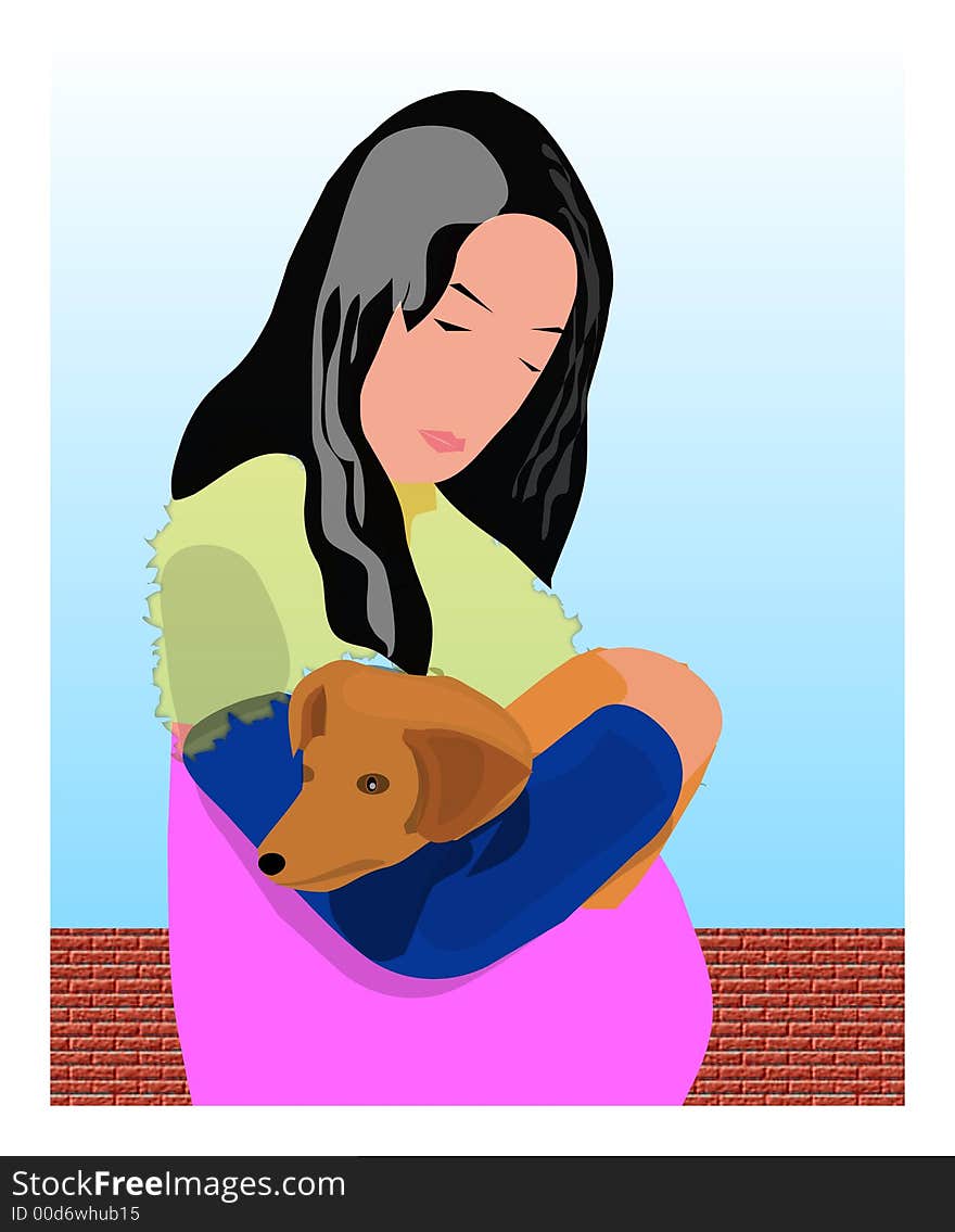 this is an illustration computer generated represent pregnant woman with her pet. this is an illustration computer generated represent pregnant woman with her pet