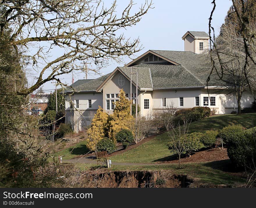 Scenic shot of a building from a park. Scenic shot of a building from a park..