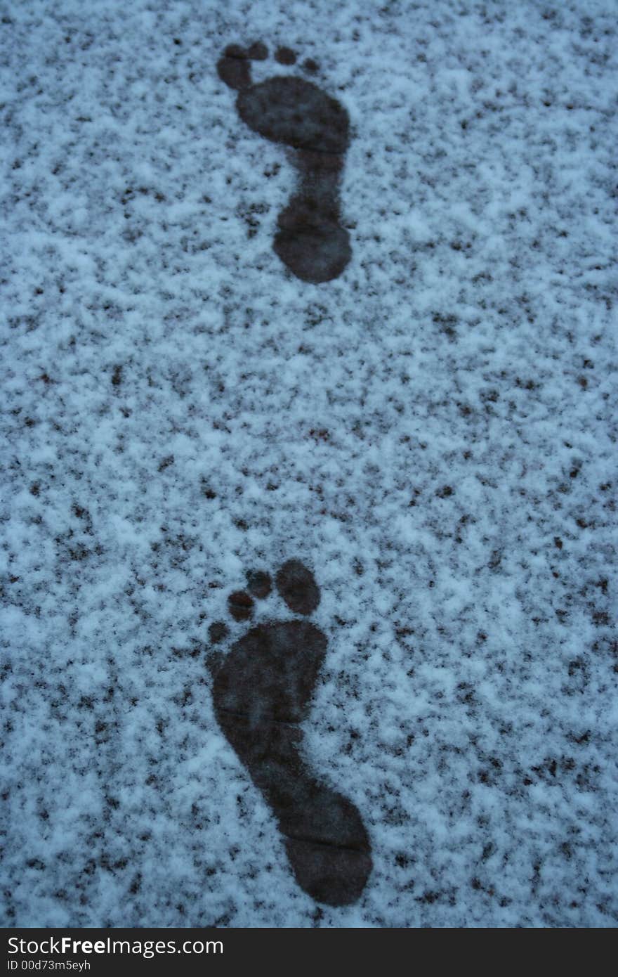 Footprints melting away in a new fallen snow. Footprints melting away in a new fallen snow