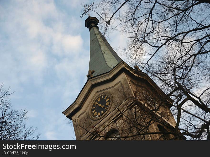 Church Clock in Wisla in Winter