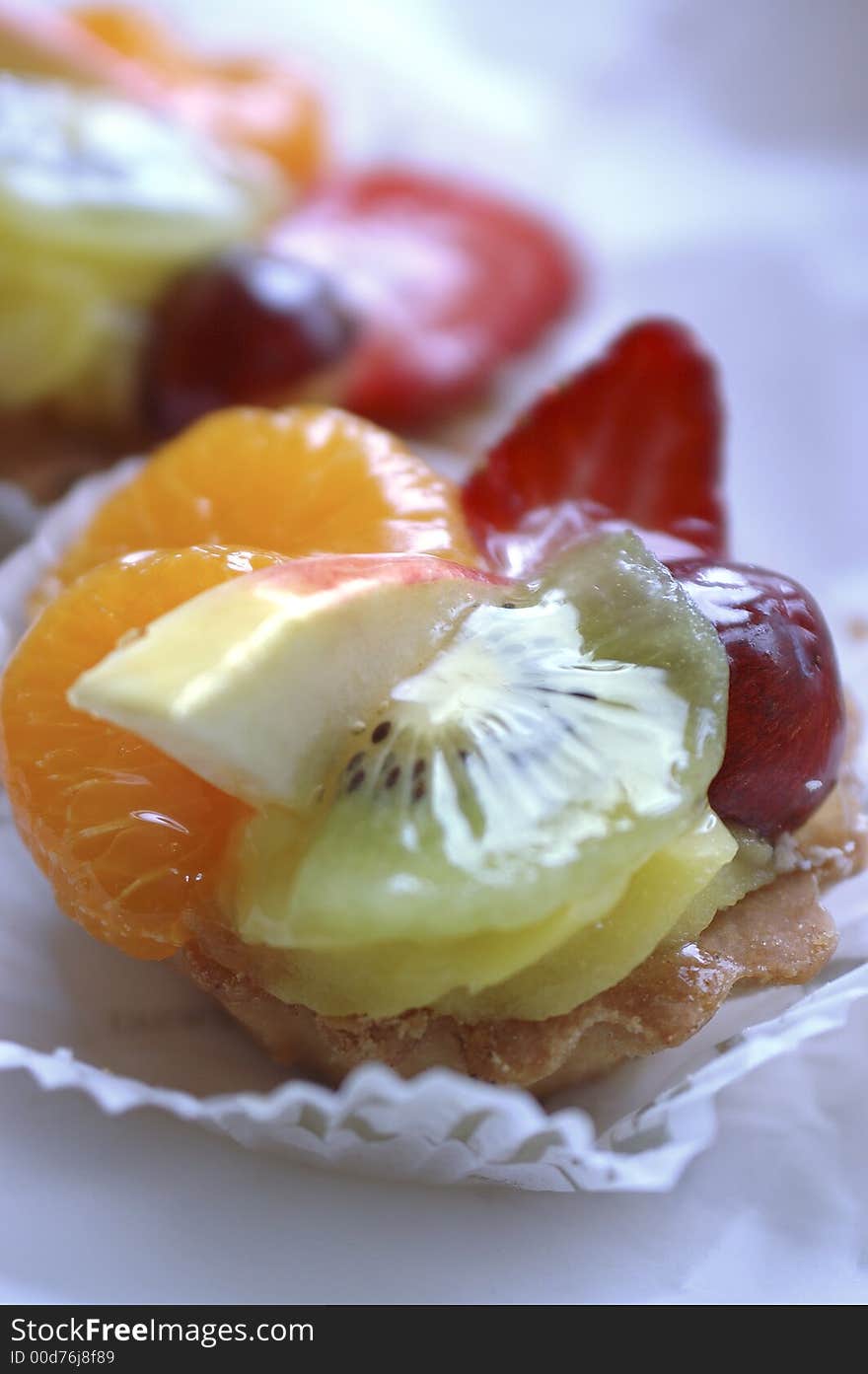 Flan with fresh fruits macro. Flan with fresh fruits macro