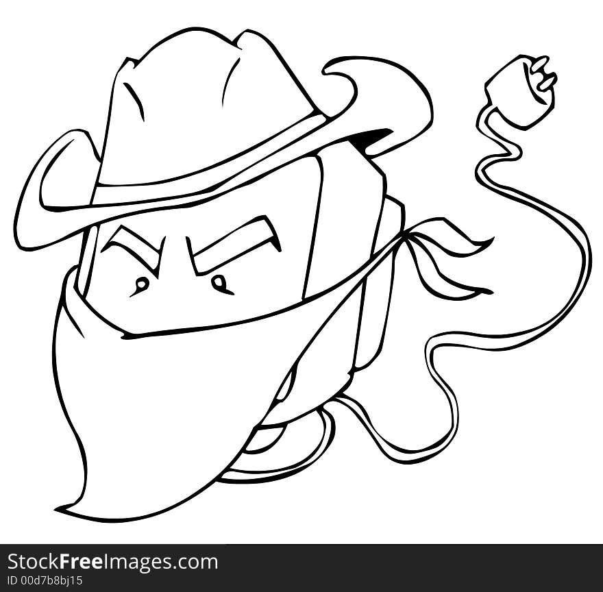 Computer monitor disguised as a bandit in line art. Computer monitor disguised as a bandit in line art