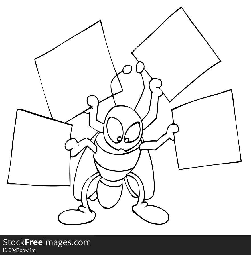 Insect with four posters in line art. Insect with four posters in line art