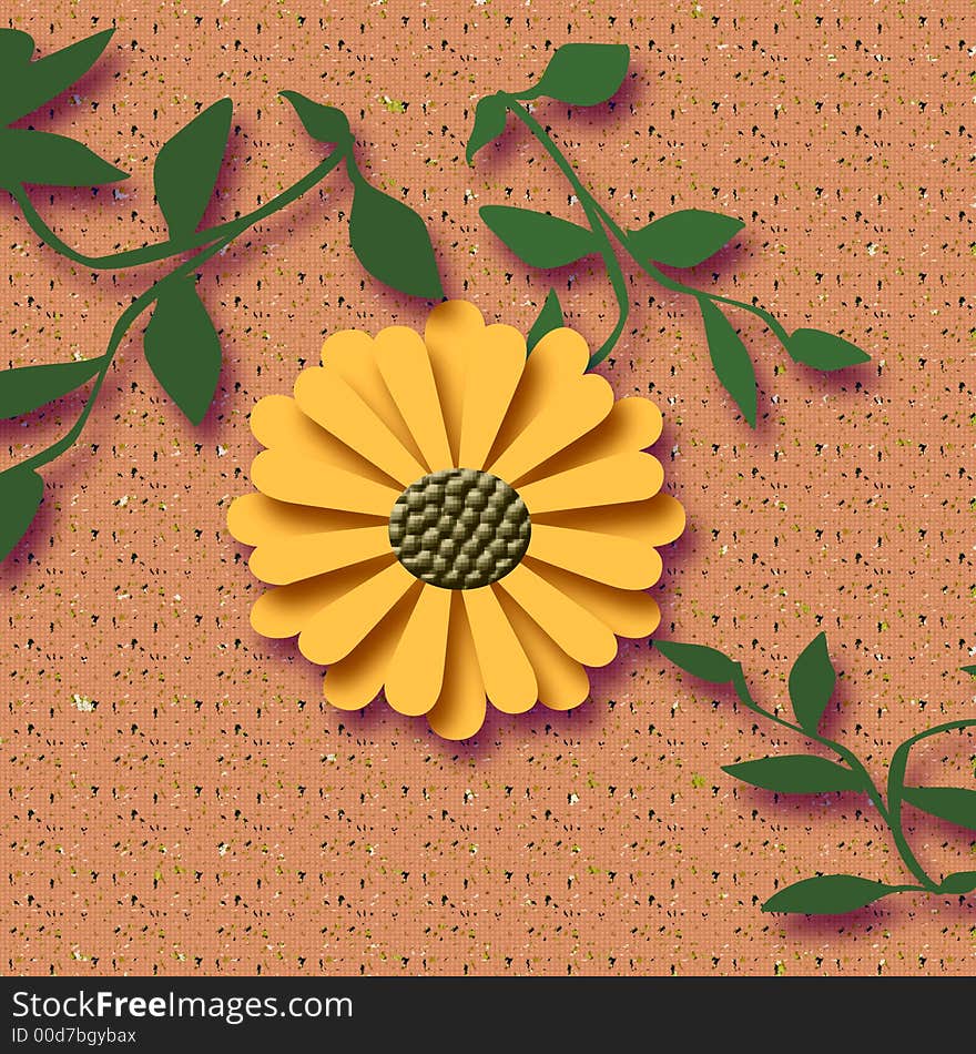 Colorful yellow sunflower and leaves on  background. Colorful yellow sunflower and leaves on  background