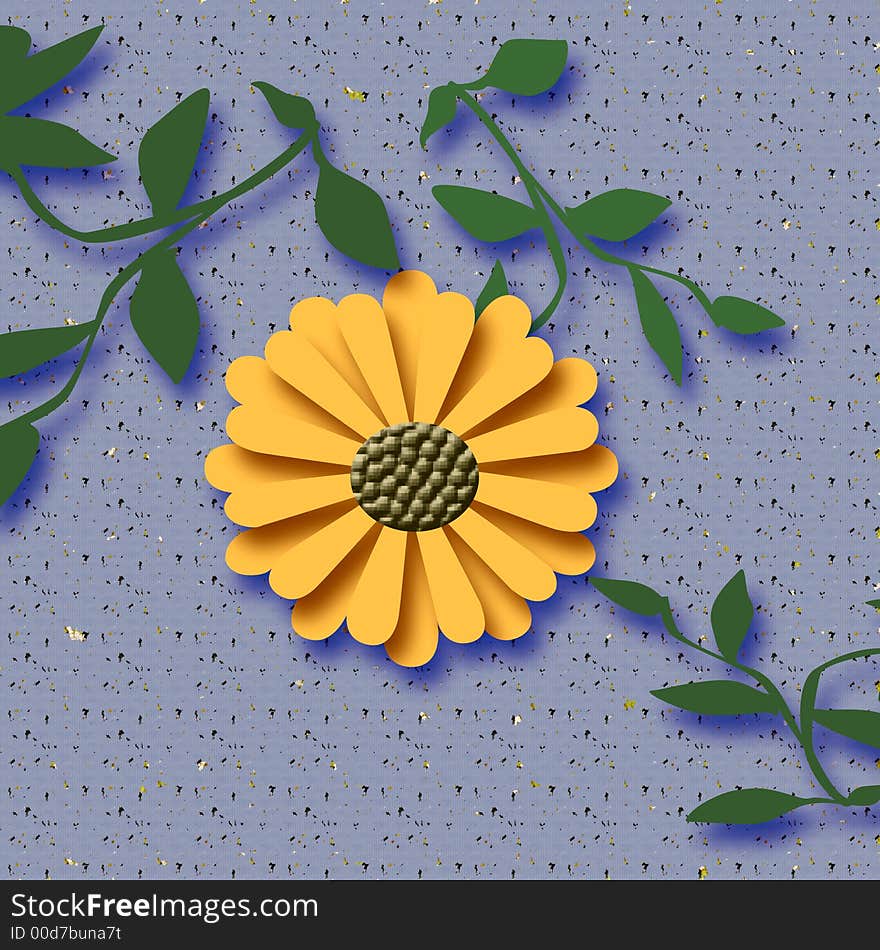 Colorful yellow sunflower and leaves on background. Colorful yellow sunflower and leaves on background