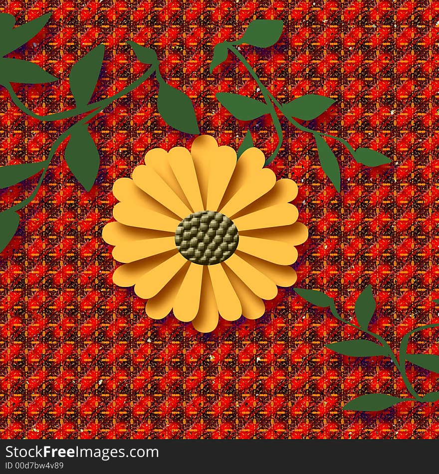 Colorful yellow sunflower and leaves on  background. Colorful yellow sunflower and leaves on  background