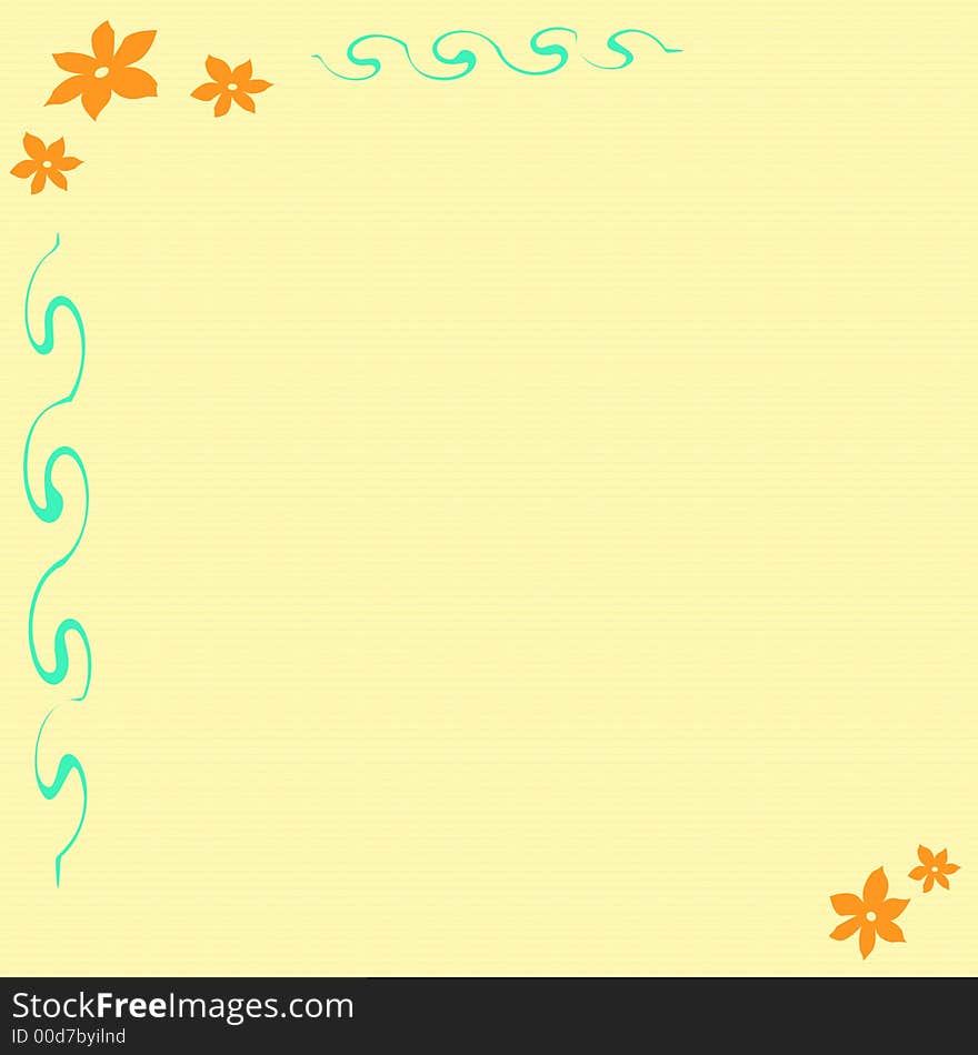 Orange flowers and vines  border on blank note  paper. Orange flowers and vines  border on blank note  paper