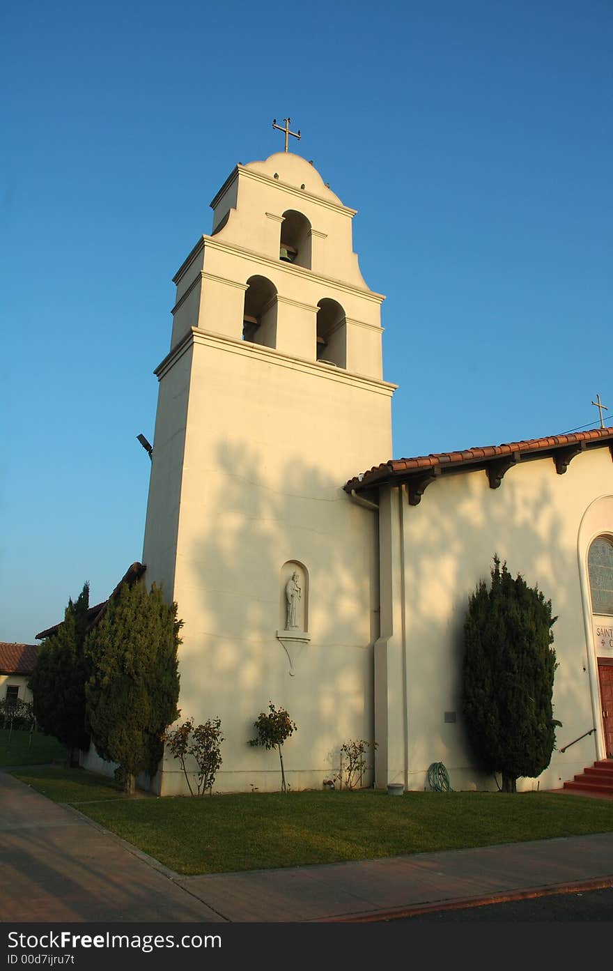 Catholic Church with cross on top of bell tower in Norhtern California. Catholic Church with cross on top of bell tower in Norhtern California