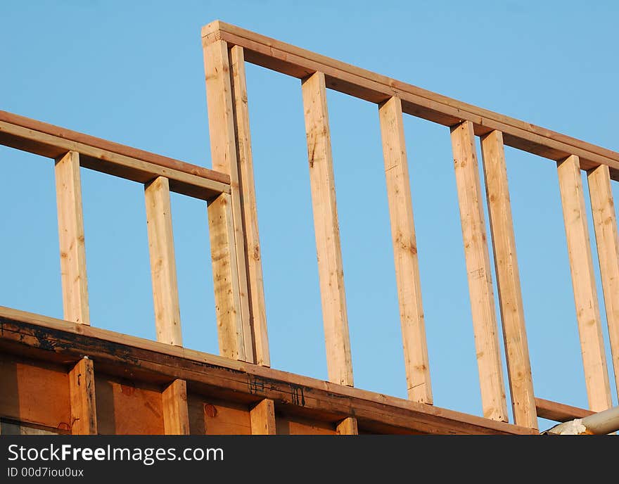 Framing studs on a building site during construction