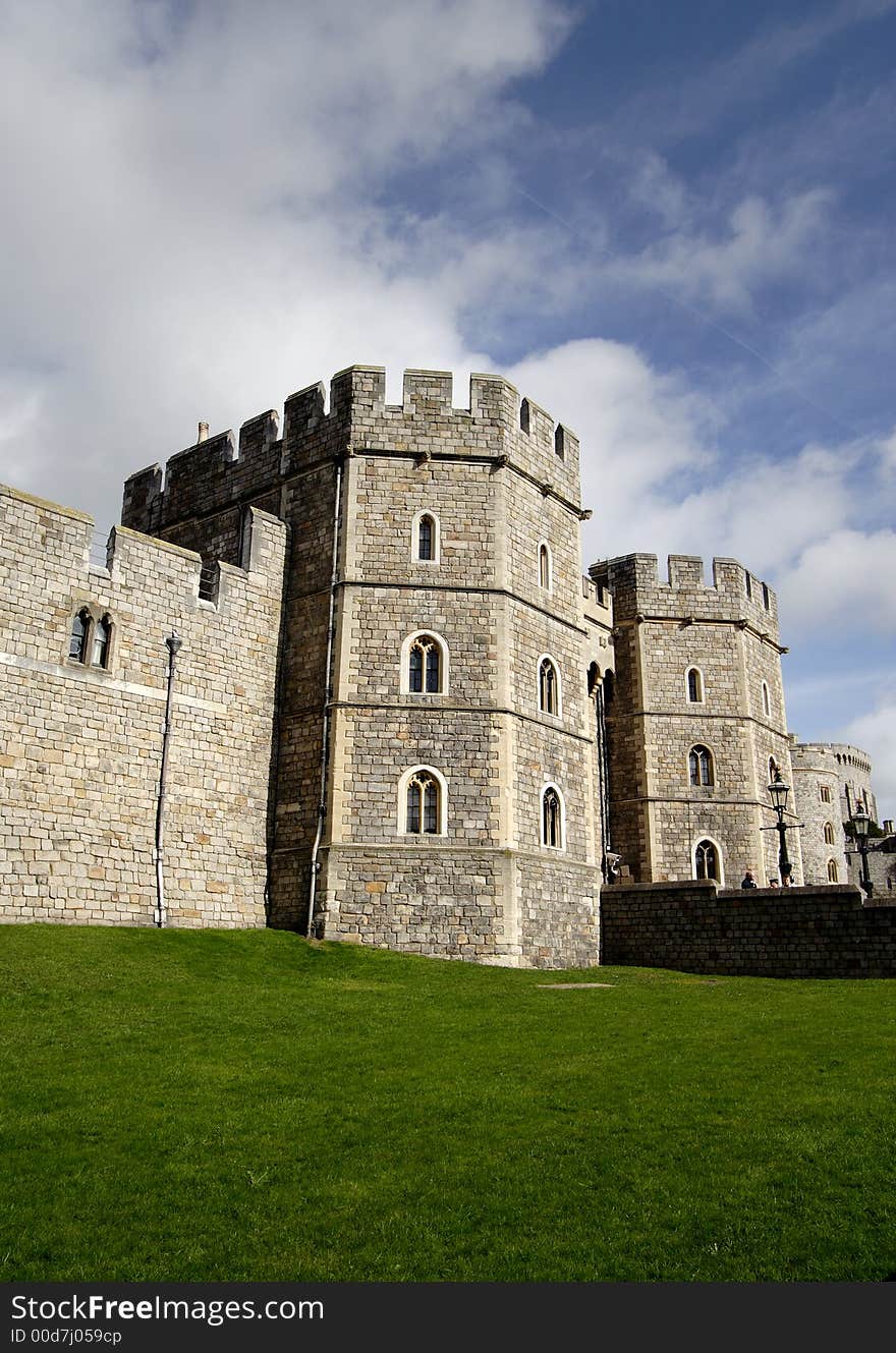 Fortification Towers of Windsor Castle in England set against a Blue Sky. Fortification Towers of Windsor Castle in England set against a Blue Sky