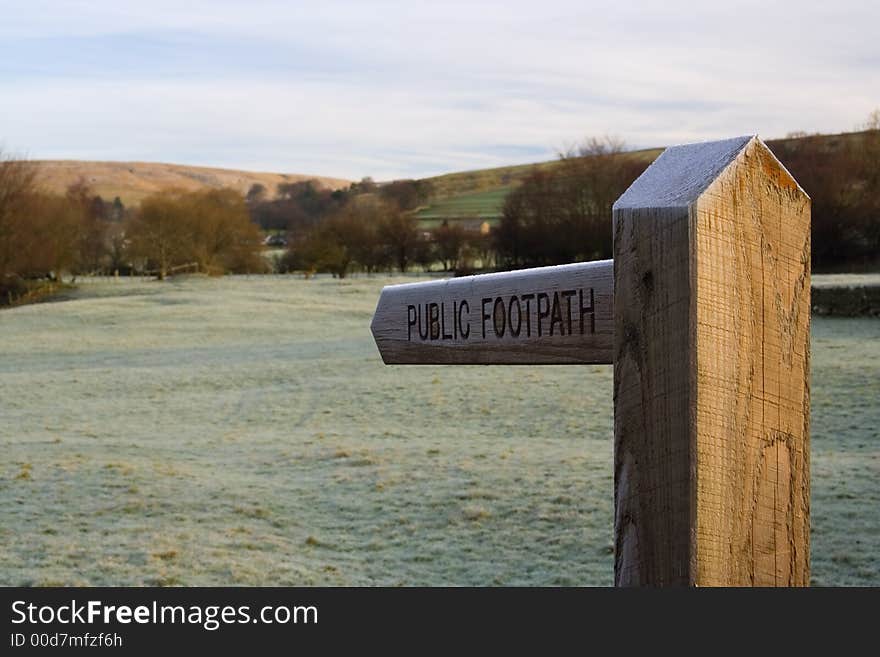 Fingerpost shows the way on frosty morning