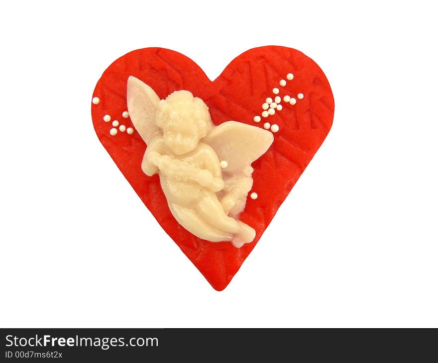 Sweet heart with angel made of marzipan